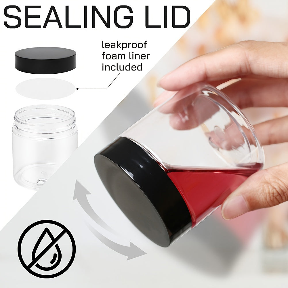 Clear Plastic Jars with Black Lids 4oz 12-Pack Leakproof Storage Containers - Food Grade PET for Spice Honey Peanut Butter Candy Cookie Slime Travel - Kitchen Pantry & Craft Organizer