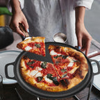 Cast Iron Pizza Pan 6-Piece Set – 11-Inch Pre-Seasoned Griddle for Oven, Stovetop, Grill & Campfire | Multi-Purpose Round Cast Iron Baking Pan for Pizza, Bread & More