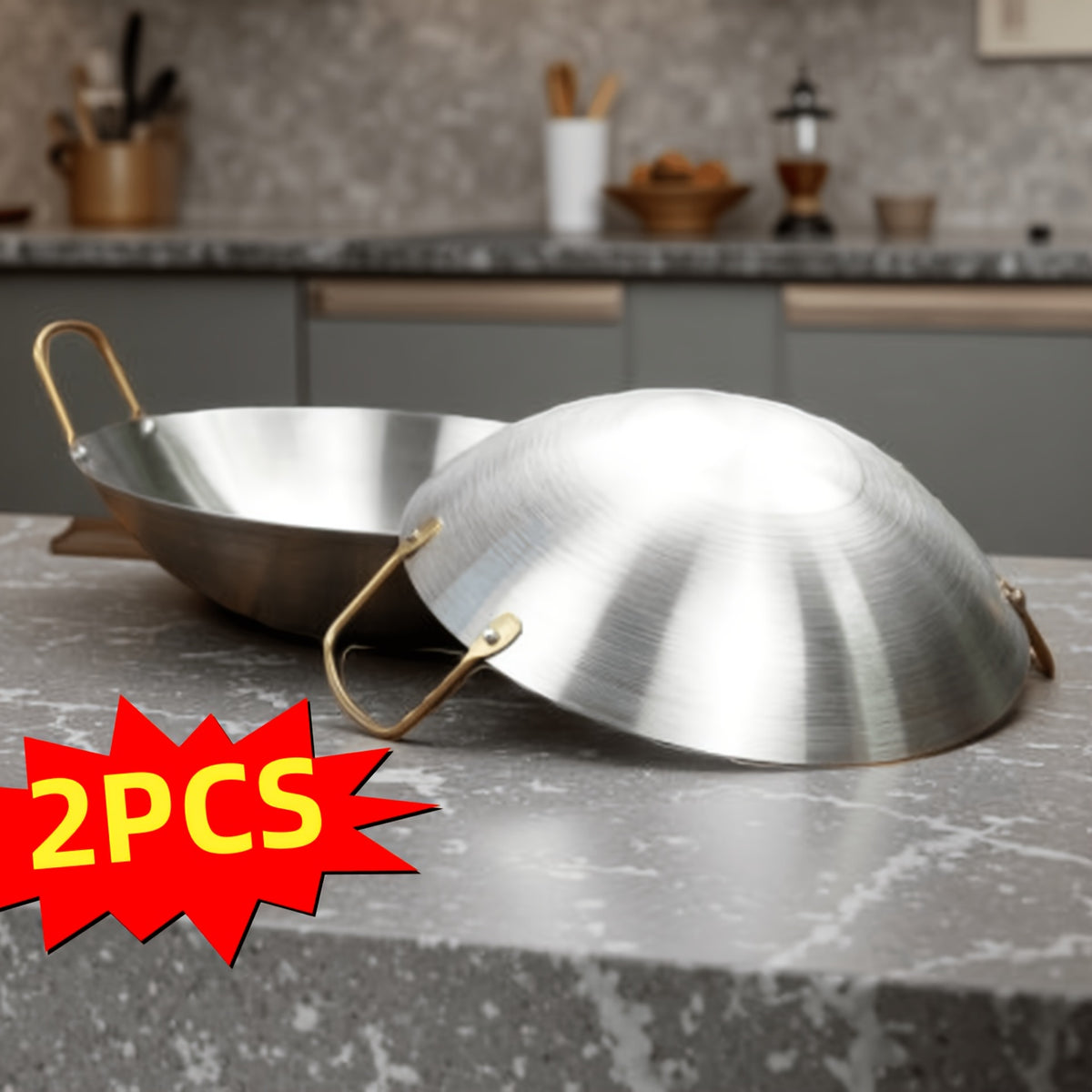 Stainless Steel Wok Set 2-Piece 10 Inch & 11 Inch Non-Stick Dishwasher Safe Woks for Home Kitchen Outdoor Camping BBQ Stir Fry Sauté Pan Combo