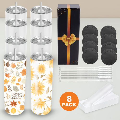 20oz Blank Sublimation Stainless Steel Insulated Tumbler with Straw Lid & Brush – Bulk Pack (4/8/16/20/50-Pack) for Iced Coffee, Juice, Camping & Events