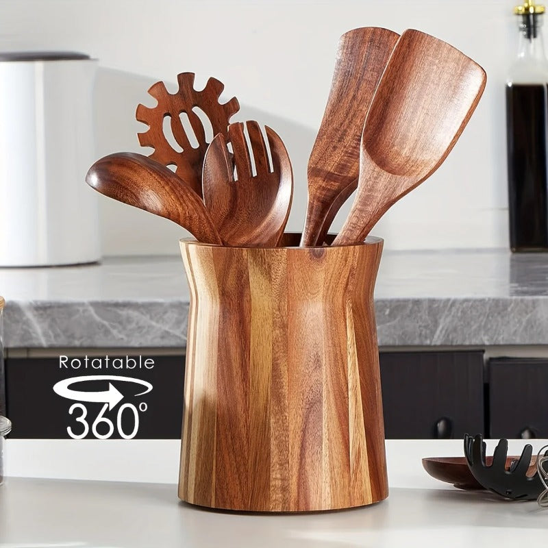 Wood Utensil Holder & Chopstick Organizer – Space-Saving Countertop & Cabinet Cutlery Storage with Chopstick Cage, No Screws or Adhesive, Kitchen Drawer Insert for Spoons, Knives & Asian Chopsticks