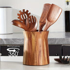 Wood Utensil Holder & Chopstick Organizer – Space-Saving Countertop & Cabinet Cutlery Storage with Chopstick Cage, No Screws or Adhesive, Kitchen Drawer Insert for Spoons, Knives & Asian Chopsticks