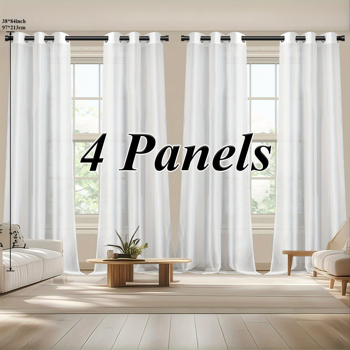 Sheer Curtains Semi Transparent Panels with Top Loop Pleated Header for Bedroom Living Room – Set of 2 or 4, 70-80G Lightweight Fabric, Multiple Sizes & Colors