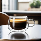 Double Wall Glass Coffee Cup with Handle 3.7oz – Insulated Transparent Borosilicate Glass for Cappuccino Espresso Latte Tea, Set of 2 4 6 or 8