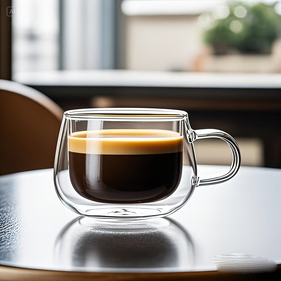 Double Wall Glass Coffee Cup with Handle 3.7oz – Insulated Transparent Borosilicate Glass for Cappuccino Espresso Latte Tea, Set of 2 4 6 or 8