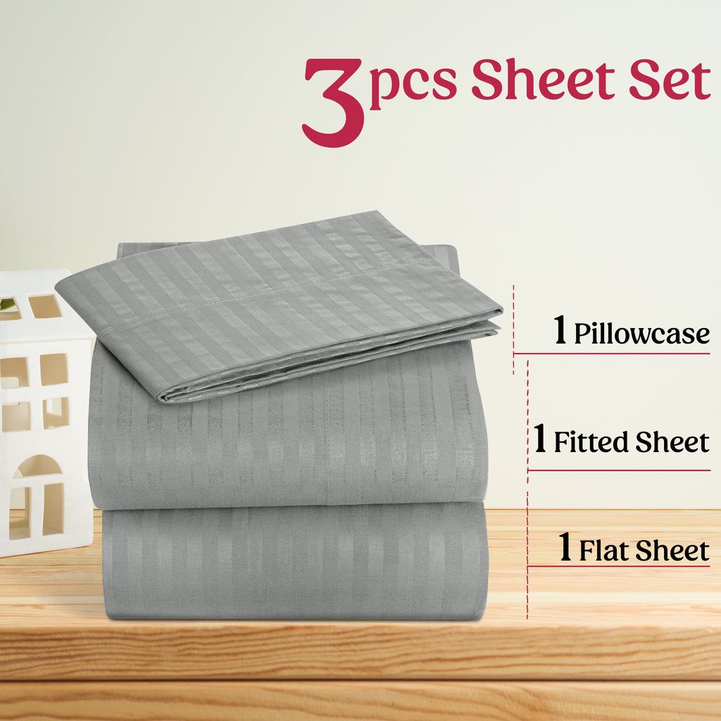 Luxury Striped Bed Sheet Set 3 or 4 Pcs – Hotel-Quality Deep Pocket 16", Extra Soft Breathable Cooling Sheets, Wrinkle & Fade Resistant, Twin Twin XL Full Queen King Cal King, 11 Colors