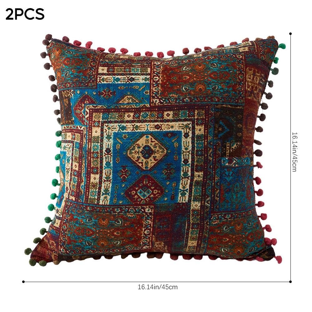 2-Pack Turkish Moroccan Throw Pillows with Inserts Reversible Floral Boho Decorative Pillow 18x18 Inch Polyester Square Cushion Zip Cover for Sofa Couch Bedroom Living Room 7 Colors