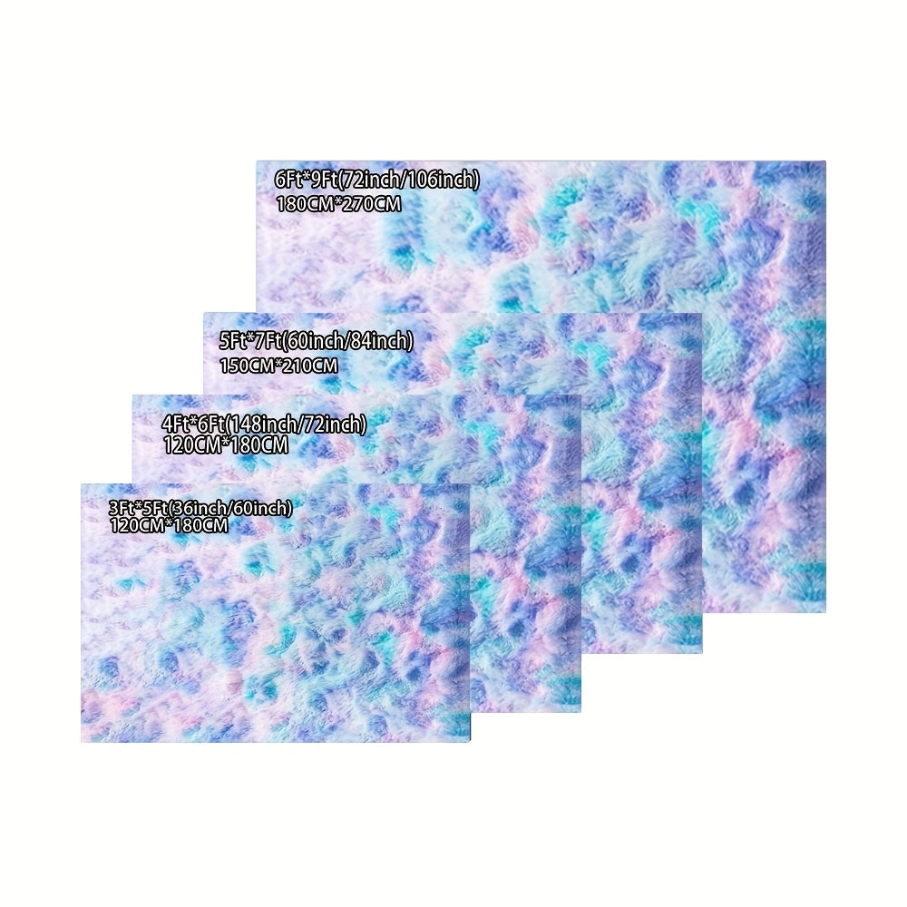 Tie-Dye Rainbow Purple Shag Area Rug Non-Slip Machine Washable, Ultra Soft Fluffy Carpet for Living Room Bedroom Kids Room, 4 Sizes 3x5ft to 8x10ft