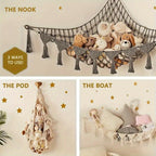 Stuffed Animal Storage Net with LED Lights – Corner Hanging Plushie Organizer for Kids Bedroom & Nursery, Jumbo Doll Net Room Decor, Holiday Gift for Children