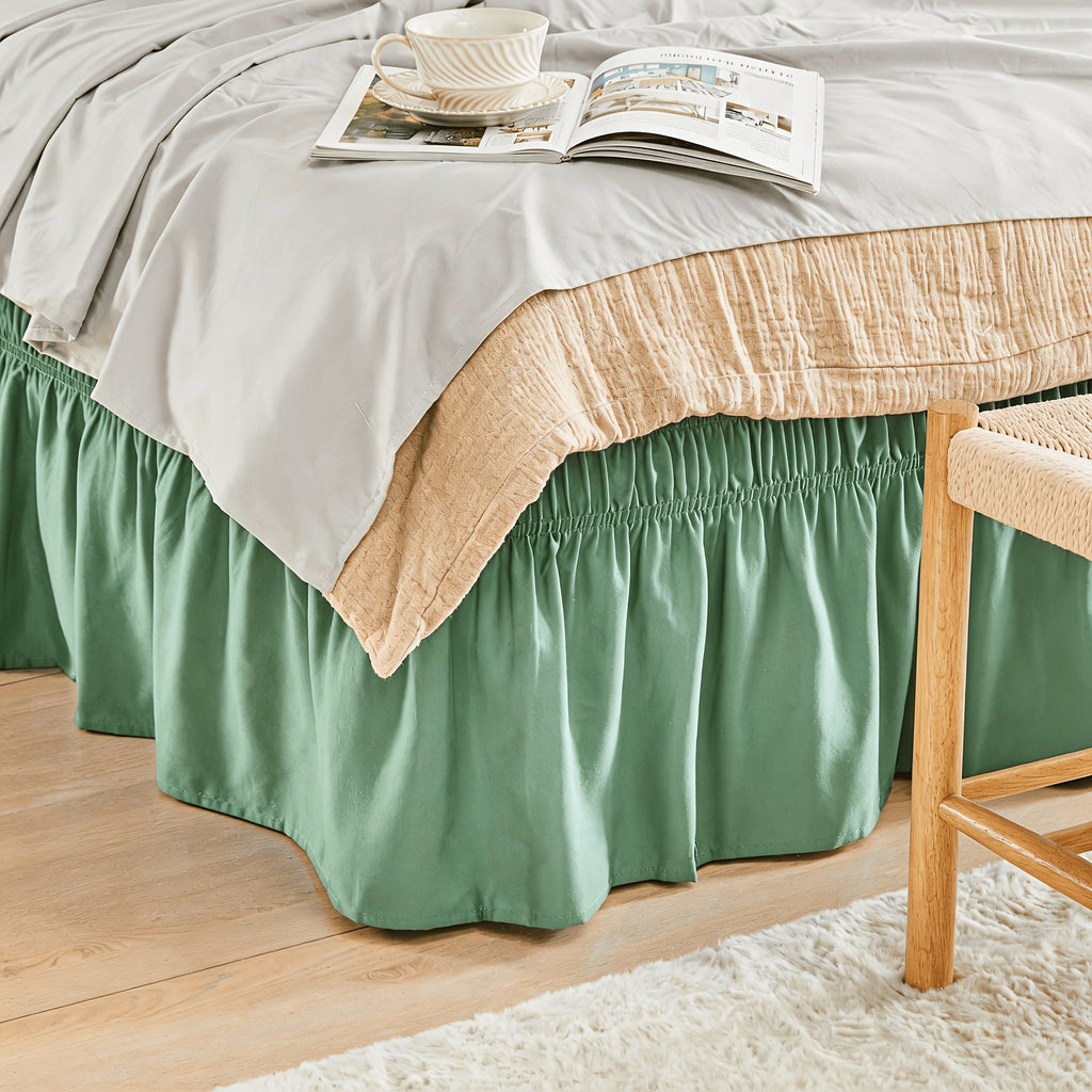 Elastic Wrap Around Bed Skirt No-Lift, 15 Inch Drop Microfiber Dust Ruffle, 30 Fade-Resistant Colors, Machine Washable, Twin Full Queen King Size