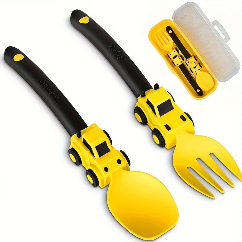 Kids Cartoon Fork & Spoon Set – Colorful Easy-Grip Toddler Utensils for Self-Feeding | Fun Racing Design | BPA-Free Plastic Handle | 6 Colors | Easter & Birthday Gift