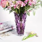 Handmade Purple Crystal Glass Vase – Irregular Striped Decorative Flower Arrangement Vase for Living Room, Office, Desktop, Wedding & Party, Luxury Home Ornament