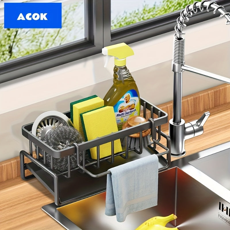 Kitchen Sink Caddy with Drainage & Removable Brush Holder – Sink Organizer for Sponge, Soap, Dishwashing Brush & Scrubber | Counter Basket Tray for Clean & Clutter-Free Kitchen Sink