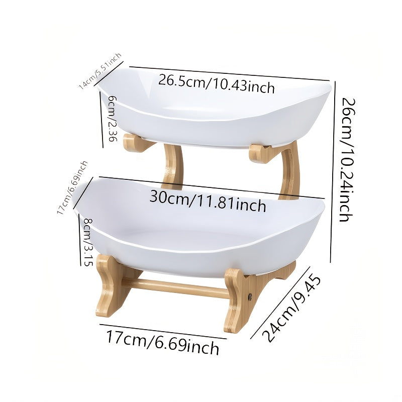 Tiered Fruit Basket Stand 2 or 3 Layer Nordic Style Fruit Bowl Wooden Plastic Snack Tray Kitchen Counter Organizer for Home Dining Table Storage