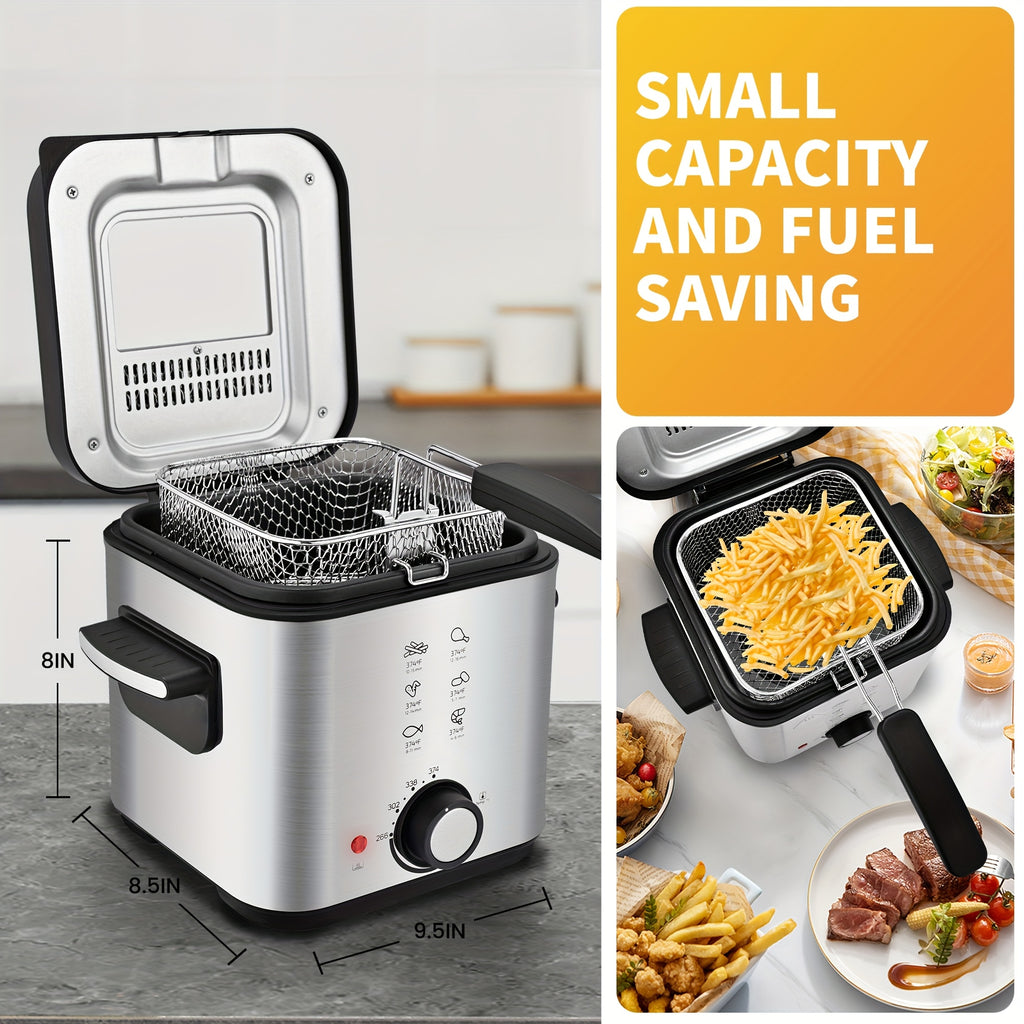 Electric Deep Fryer with Stainless Steel Basket 1.5L-6L Adjustable Temperature Foldable Handle Easy-Clean Dishwasher Safe