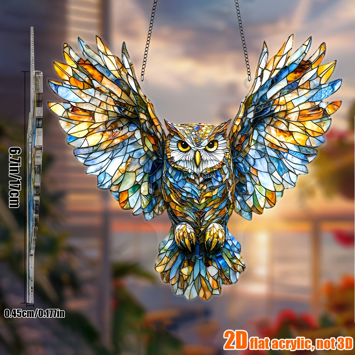 Colorful Owl Hanging Ornament – 6.7" x 8" Acrylic Animal Wall Decoration for Christmas, Home & Office, Unique Birthday & Anniversary Gift for Her, Indoor & Outdoor Holiday Decor