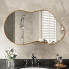 Irregular Wall Mirror Golden Asymmetrical Decorative Mirror Aviation Aluminum Alloy Frame for Bathroom Bedroom Living Room Entryway Cloakroom Modern Home Decor