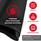 Silicone Stove Top Cover & Dish Drying Mat - 28x20 Inch, Heat Resistant to 450°F, Fits Electric & Glass Stovetops, Black