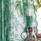 Vintage Lace Door Curtain with Wave Edge – Semi-Sheer Floral Embroidered Rod Pocket Panel for Home, Hallway & Outdoor | White, Black & Green