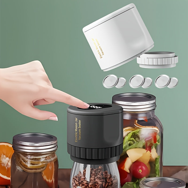 Electric Vacuum Mason Jar Sealing Kit with Lids for Wide Mouth & Regular Mouth Jars Food Preservation Vacuum Sealer