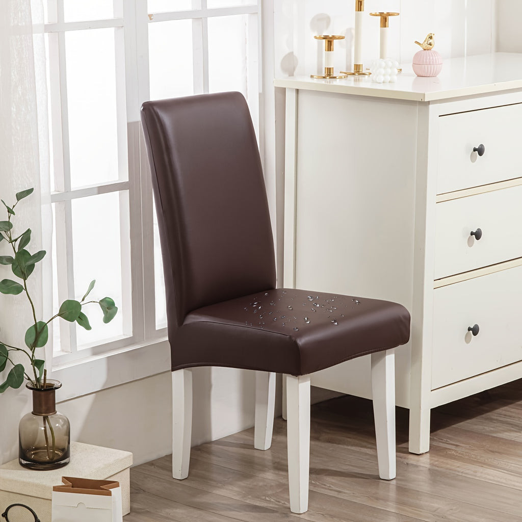Dining Chair Covers Waterproof PU Leather Stretch Slipcover Set of 4 or 6 | Oil-Proof Universal Chair Protector for Dining Room Kitchen Hotel, 9 Colors