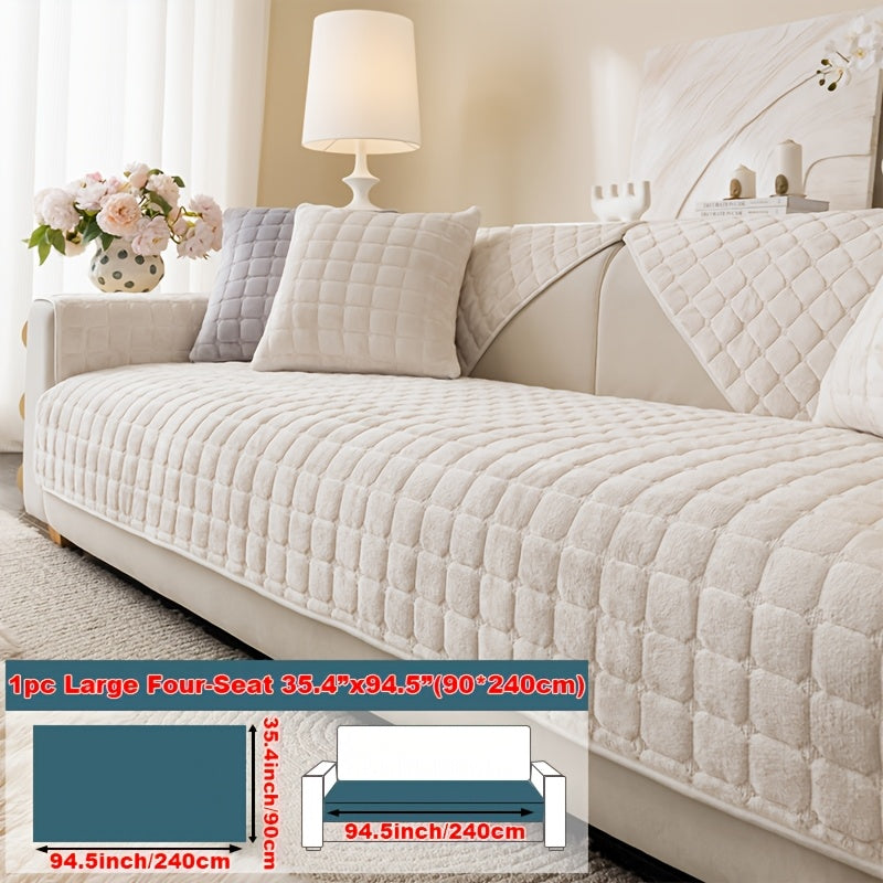 Short Plush Sofa Cover Soft Thick Pet Friendly All Season Sofa Protector Machine Washable for 1 2 3 4 Seater Living Room Bedroom Office Winter