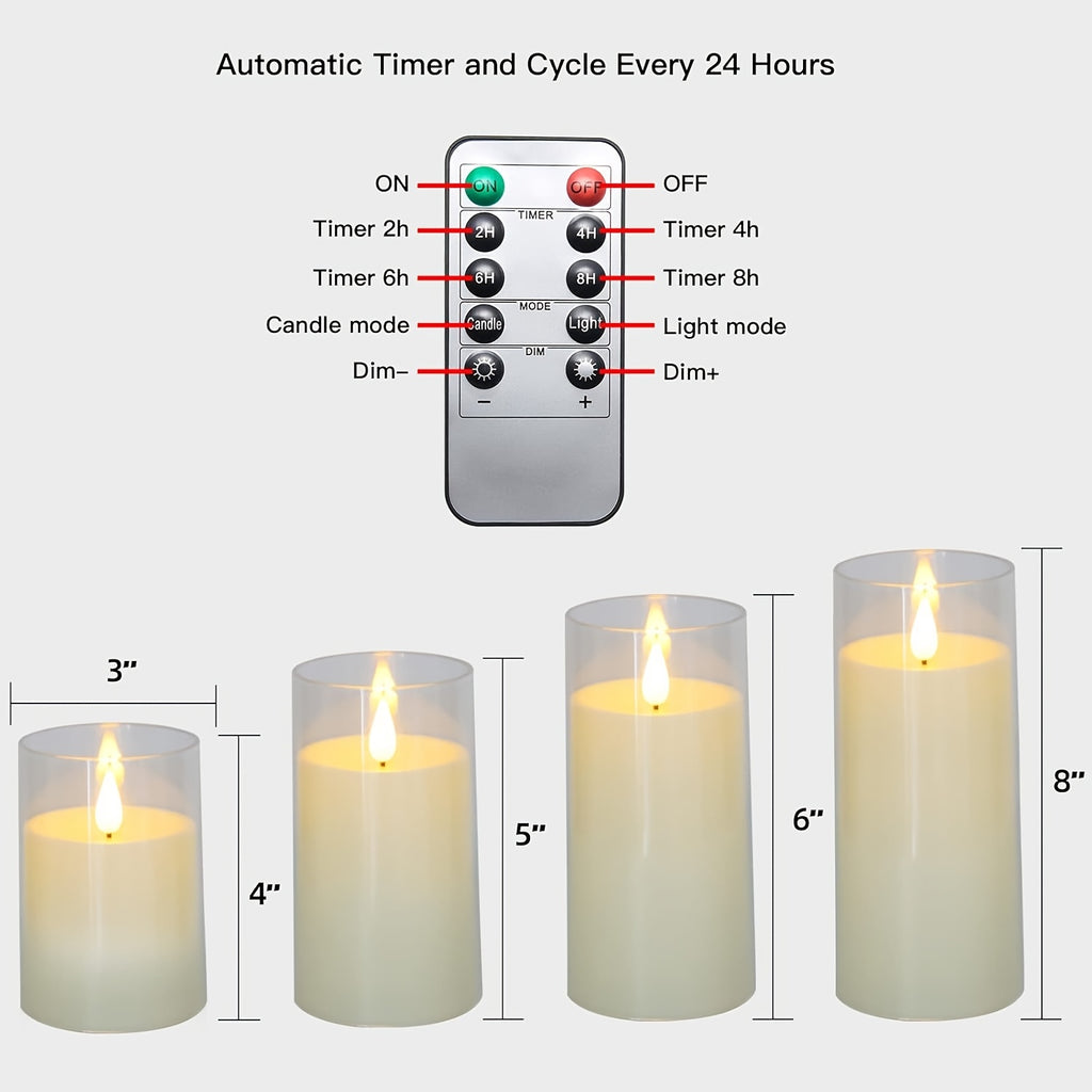 Flameless LED Pillar Candles Set of 5 with Remote Control & Timer, Battery Operated Flickering Candles, 3-Inch Diameter Organic Glass, 4" 5" 6" 8" Sizes - Ivory, Gray & Amber for Home & Halloween Decor