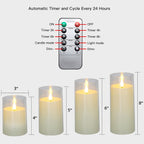 Flameless LED Pillar Candles Set of 5 with Remote Control & Timer, Battery Operated Flickering Candles, 3-Inch Diameter Organic Glass, 4" 5" 6" 8" Sizes - Ivory, Gray & Amber for Home & Halloween Decor