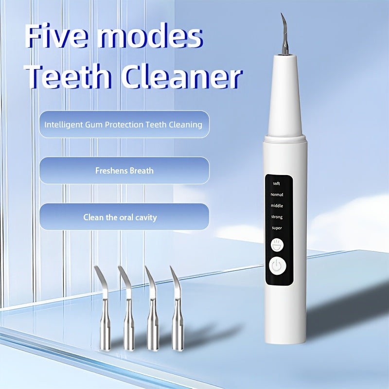 Electric Water Flosser Dental Cleaning Kit - 5 Mode LED Light 4 Replaceable Heads Deep Clean Oral Care Fresh Breath Gift for Mom Dad Women