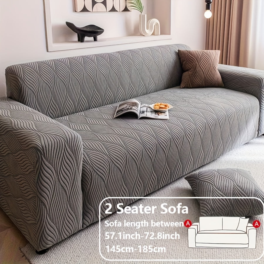 Jacquard Elastic Sofa Cover – Modern Artistic Slip-Resistant Couch Slipcover | All-Season Polar Fleece Furniture Protector for Living Room, Office & Bedroom | Includes Free Pillow Cover | 1-4 Seater