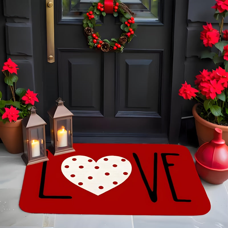 Heart-Shaped Welcome Door Mat Non-Slip Rubber Sole Entrance Bathroom Kitchen Bedroom Floor Mat Mothers Day Fathers Day Wedding Gift