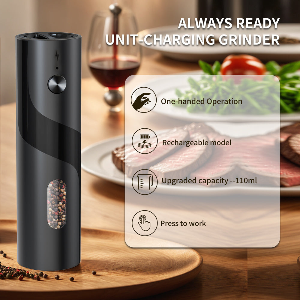 Electric Salt and Pepper Grinder Set 2-Piece USB Rechargeable with LED Light & Charging Base - One-Hand Automatic Salt Pepper Mill Shaker Set for Kitchen Cooking Dining Gift, Black/Green