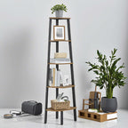 Corner Shelf 4-Tier Ladder Bookshelf & Plant Stand – Industrial Style Space-Saving Corner Shelving Unit for Living Room, Bedroom, Study & Entryway