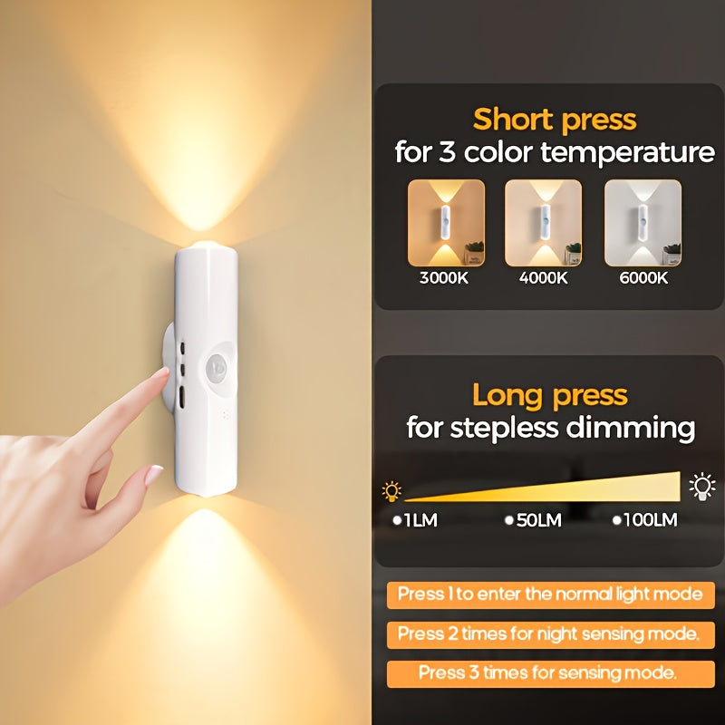 Motion Sensor LED Night Light Auto On Off Dimmable RGB 3 Color Temperatures USB Battery Powered for Bedroom Hallway Stairs 2 & 4 Pack
