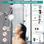 High Pressure Rainfall & Handheld Shower Head Combo, 9 Spray Settings, 11" Extension Arm, Leak-Proof Wall-Mounted, Height & Angle Adjustable, Holder & Hose Included – Chrome & Black, 8"/10"/12"