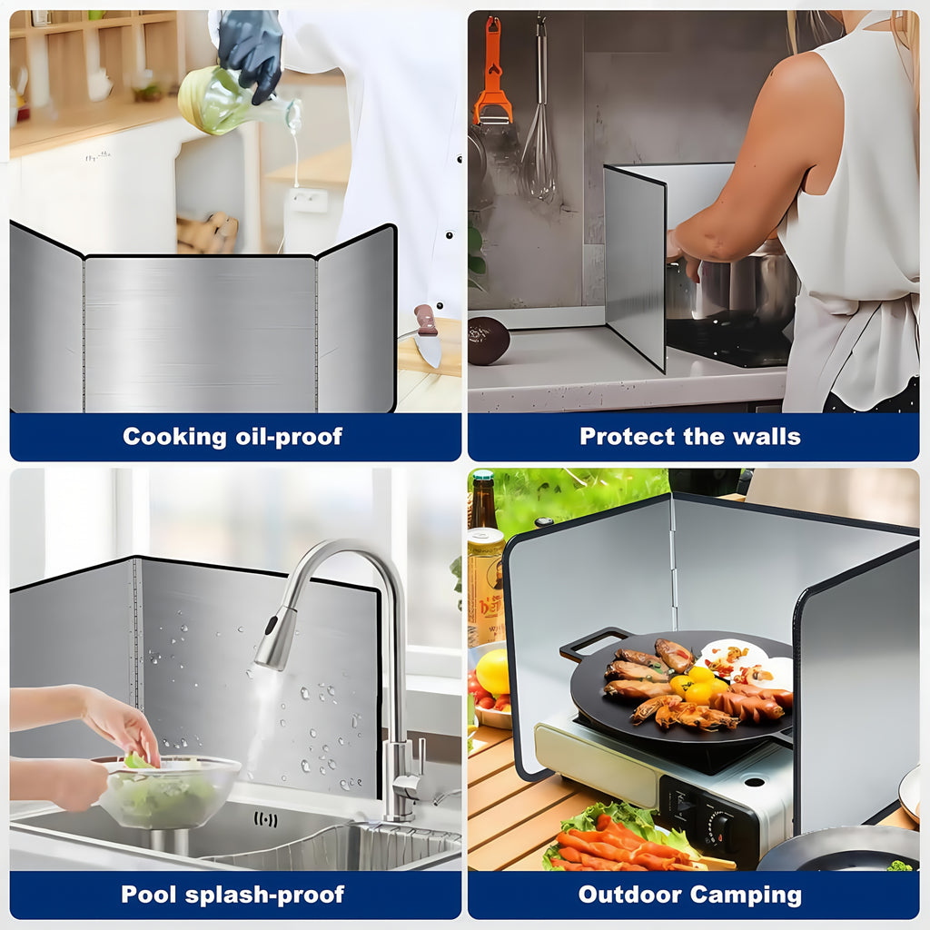 Stainless Steel Splatter Guard 4-Panel Foldable 31.5" - Extra-Wide Grease Splash Shield, Heat Resistant Nonstick Coating, Kitchen Backsplash Protector for Gas Range & Frying Pan | Nuvia Haven