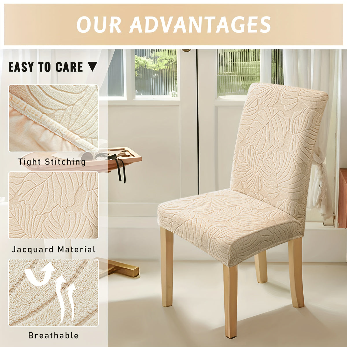 Jacquard Stretch Dining Chair Covers 4/6pcs – Removable Washable Elastic Chair Slipcovers for Dining Room & Kitchen, 10 Colors, Christmas & Holiday Home Decor Chair Protector