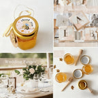 Mini Hexagon Honey Jar Favor Set – 1.5oz Glass Jars with Golden Lid, Bee Charm, Honey Dipper & Gift Tags | 20-60 Pcs | Wedding, Baby Shower & Party Favors