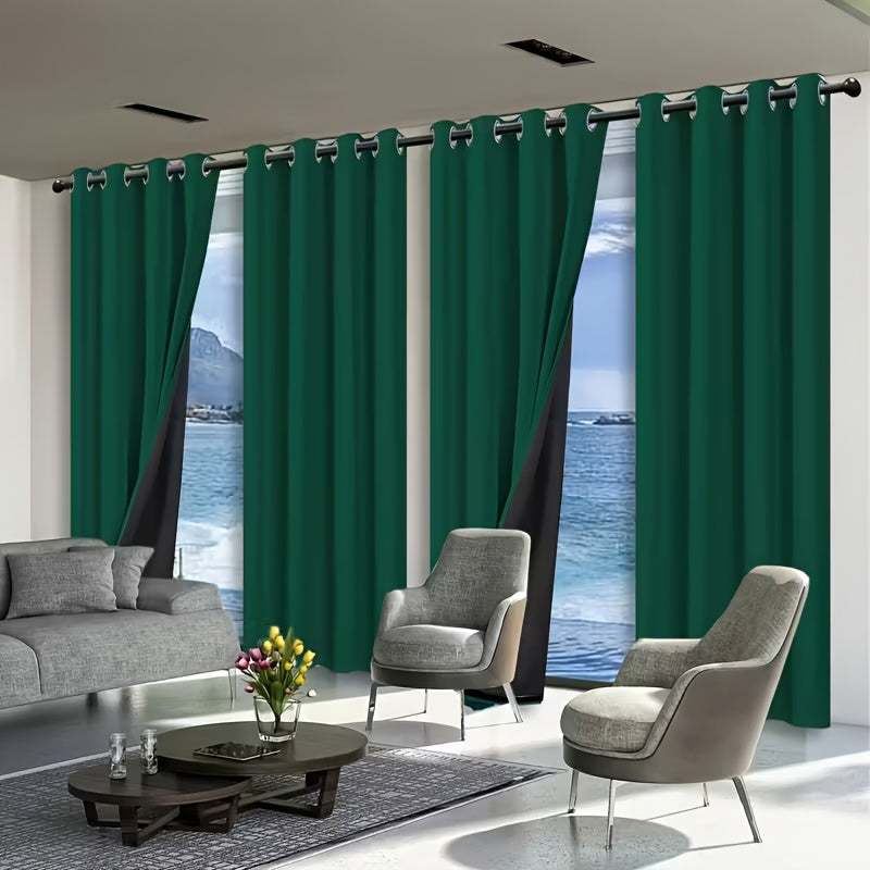 Complete Blackout Curtains 4-Panel Set – Black-Coated Film Thermal Insulated Grommet Top Curtains for Bedroom | Total Light Blocking Window Panels