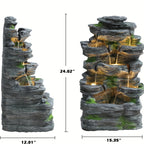 Indoor Cascading Rock Water Fountain 7-Tier with 6 LED Lights – Tabletop Waterfall Fountain Stone Look Resin, Soothing Zen Decor for Living Room, Office, Bedroom & Home Spa Relaxation