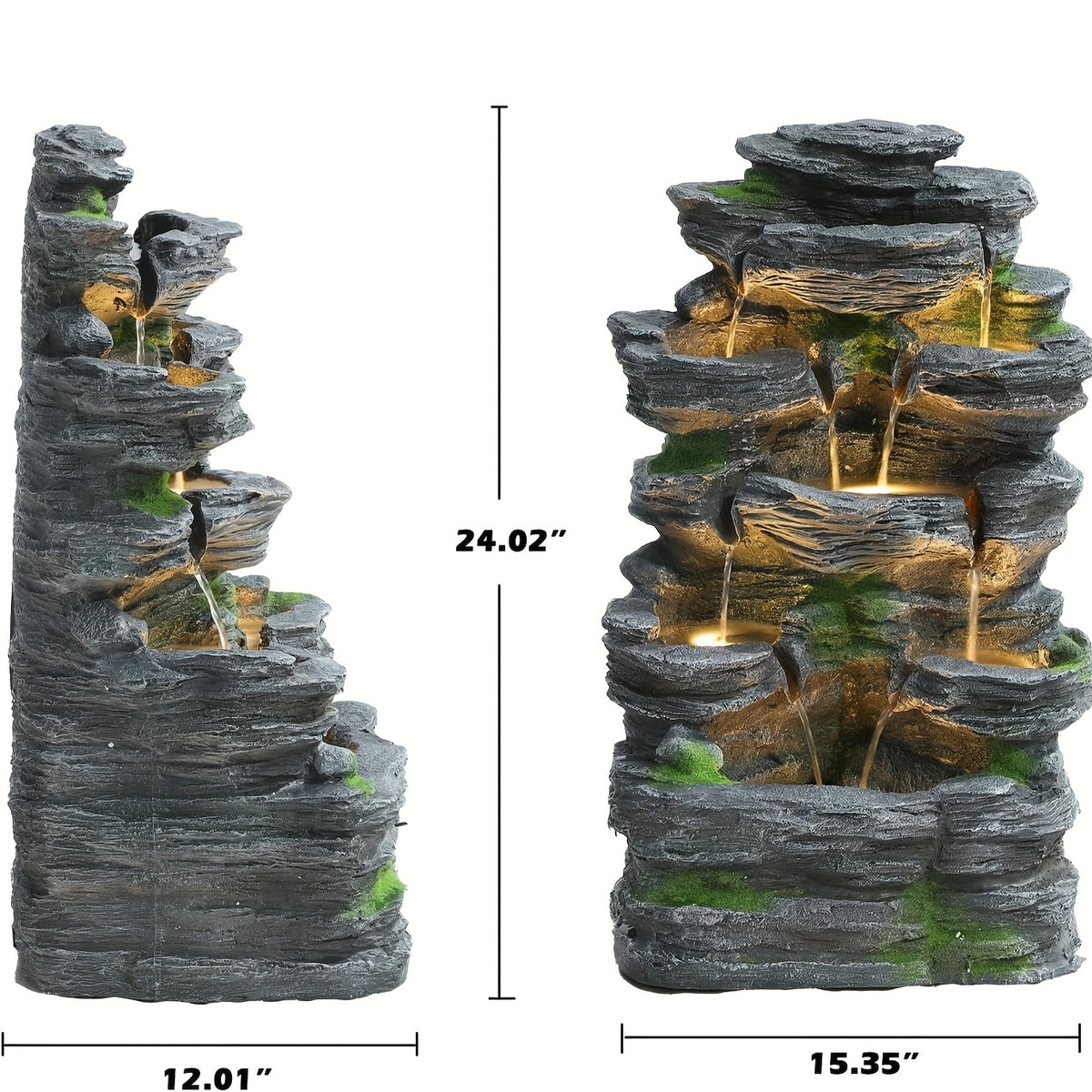 Indoor Cascading Rock Water Fountain 7-Tier with 6 LED Lights – Tabletop Waterfall Fountain Stone Look Resin, Soothing Zen Decor for Living Room, Office, Bedroom & Home Spa Relaxation