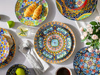Bohemian Ceramic Salad Plates Set of 6 – 8.5 Inch Colorful Dessert Plate Set, Microwave Oven & Dishwasher Safe, Boho Style Kitchen Dishes