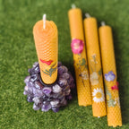 Floral Cone Shaped Decorative Candles 4 Pack 10 Inch Cylindrical Beeswax Taper Candles for Holiday Parties Valentine's Day Mother's Day Wedding Table Centerpiece Home Decor Gift