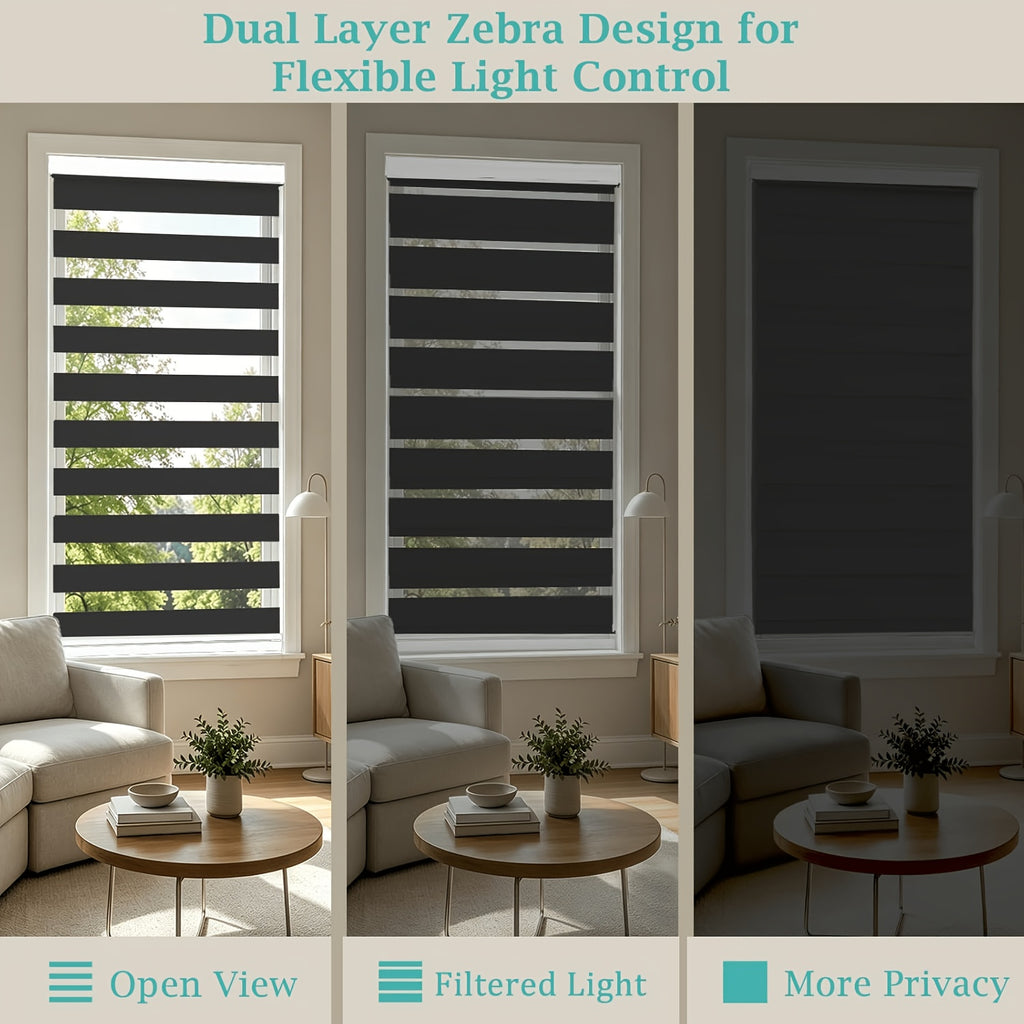 Cordless Zebra Blinds Day Night Dual Layer Window Shades for Home & Office – Free Stop Light Control, Easy Install, 4 Colors & Custom Widths