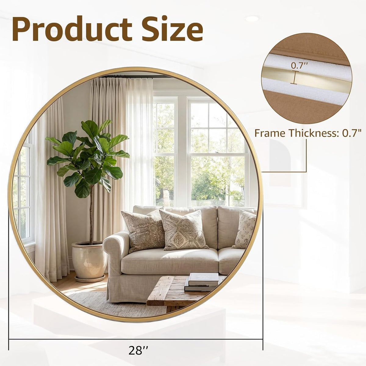 Round Wall Mirror 20 24 28 30 Inch – Circle Vanity Mirror for Bathroom, Bedroom & Living Room | Anti-Rust Modern Decor | Black & Gold