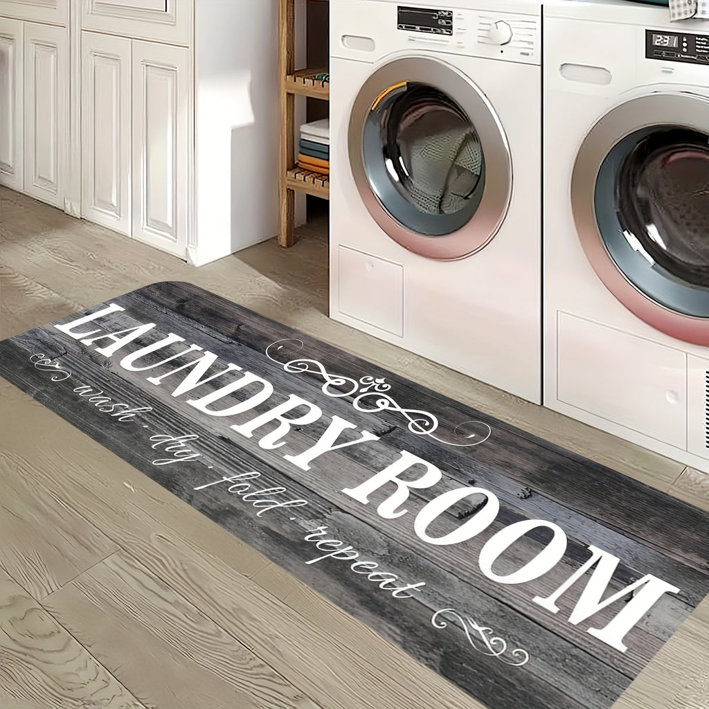 Non-Slip Runner Rug with Rubber Backing Machine Washable Gray Wood-Tone Farmhouse Floor Mat for Hallway Bathroom Laundry Room Multiple Sizes