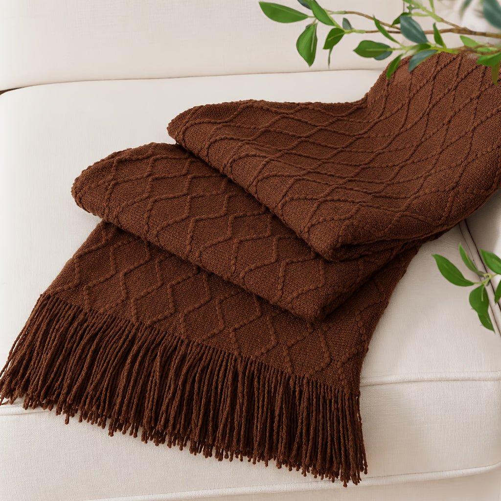 Chunky Tassel Throw Blanket Soft Cozy Textured Farmhouse Knit Blanket for Couch Sofa Bed Living Room Bedroom Travel Decor 10 Colors