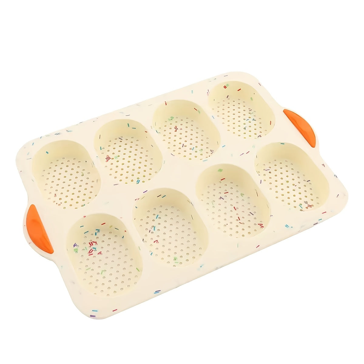 Silicone Bread Baking Pan 8-Cavity Non-Stick Perforated French-Style Mold – Food-Grade Mini Bread Tray with Handle for Homemade Rolls, Hot Dog Buns & Dinner Rolls, Dishwasher & Oven Safe