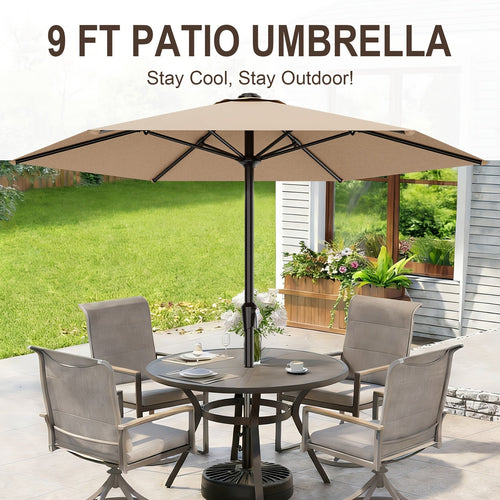 9 FT Patio Market Umbrella with Easy Crank, UV Protection & 6 Sturdy Ribs – Outdoor Table Umbrella for Deck, Backyard & Pool, 10 Colors (Beige, Gray, Green, Navy, Blue, Red, Pink, Yellow)