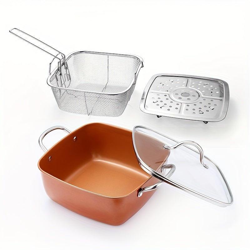 Deep Fryer Set with Strainer 4 Piece Large Capacity Oil Strainer Fryer Easy to Clean for Home Cooking French Fries Steaks Family Meals